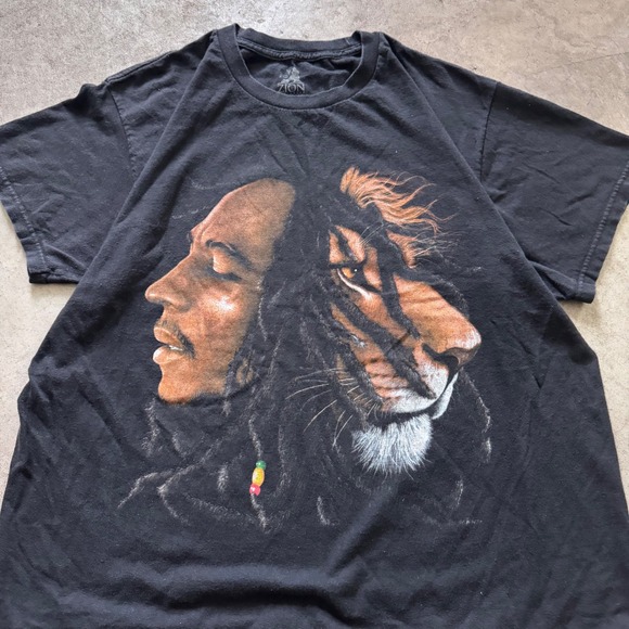 Vintage Y2K Bob Marley Lion Graphic Tee Reggae Music Black Size Large - Picture 3 of 7